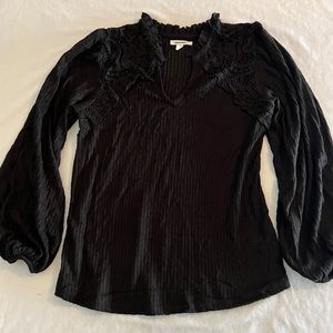 XS Maurice Top Mauve Crochet Long Sleeve Womens Fall Winter Shirt Blouse Black